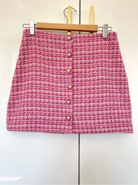 Chelsea Pink Tweed Mini Skirt small